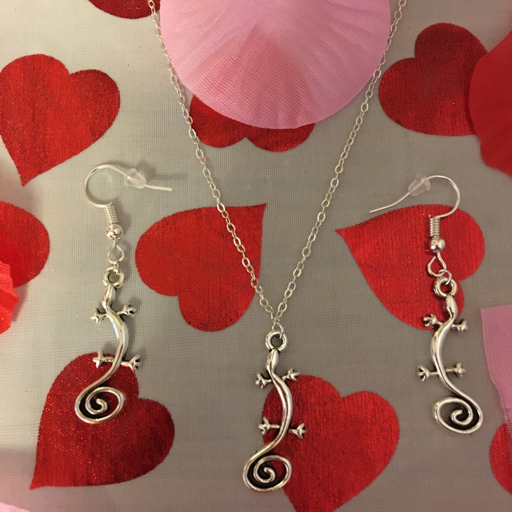 Lizard/Salamander earrings and necklace